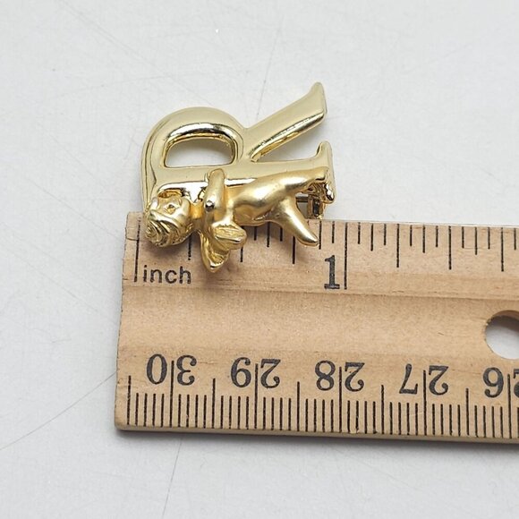 Vintage Gold Angel Initial R Cherub Decorative Brooch Pin L Razza Signed - Picture 5 of 5